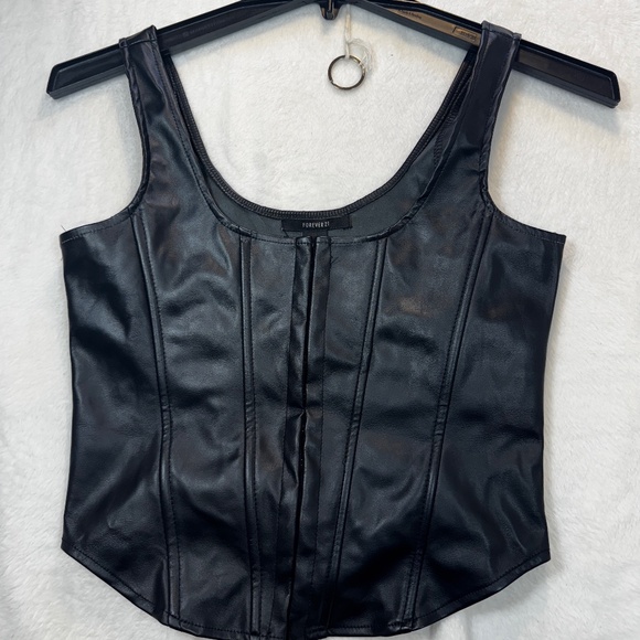 Forever 21 Crop Top Womens Size Medium Black Faux Leather Goth Coquette - Picture 1 of 7